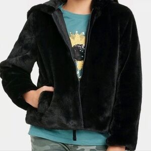 Cat & Jack Black Fleece Puffer Jacket—Size 14